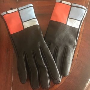 Met Mondrian Print Leather Gloves Size Small